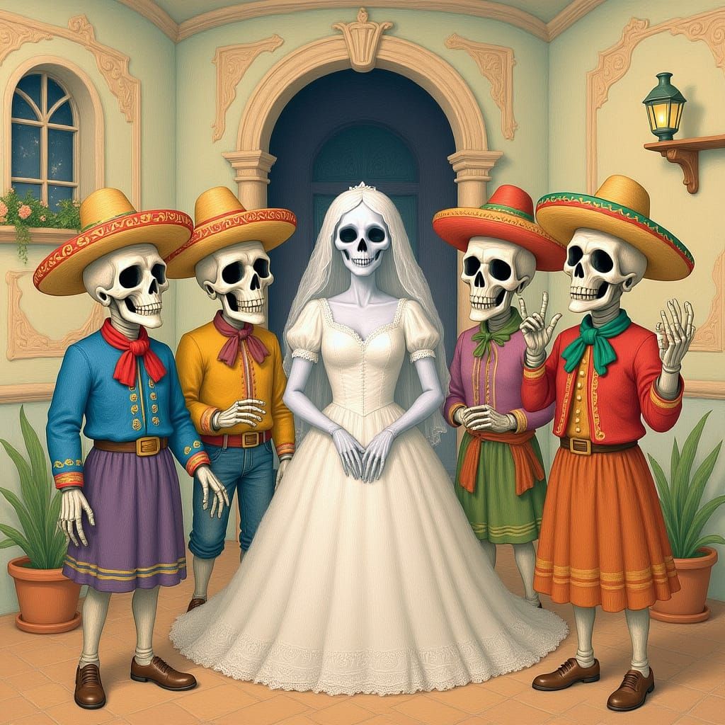 Skeleton Mariachi Band Serenades Ghostly Bride