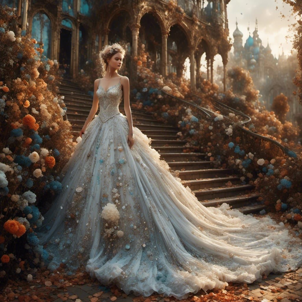 Hyperreal Wedding Dress in Purple Vaporwave Style