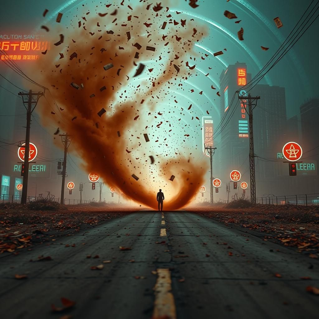 Dystopian Dust Devil Scene with Decaying Road