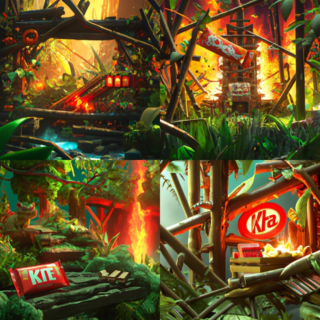 KitKat Bar in Burning Jungle: Detailed Matte Painting