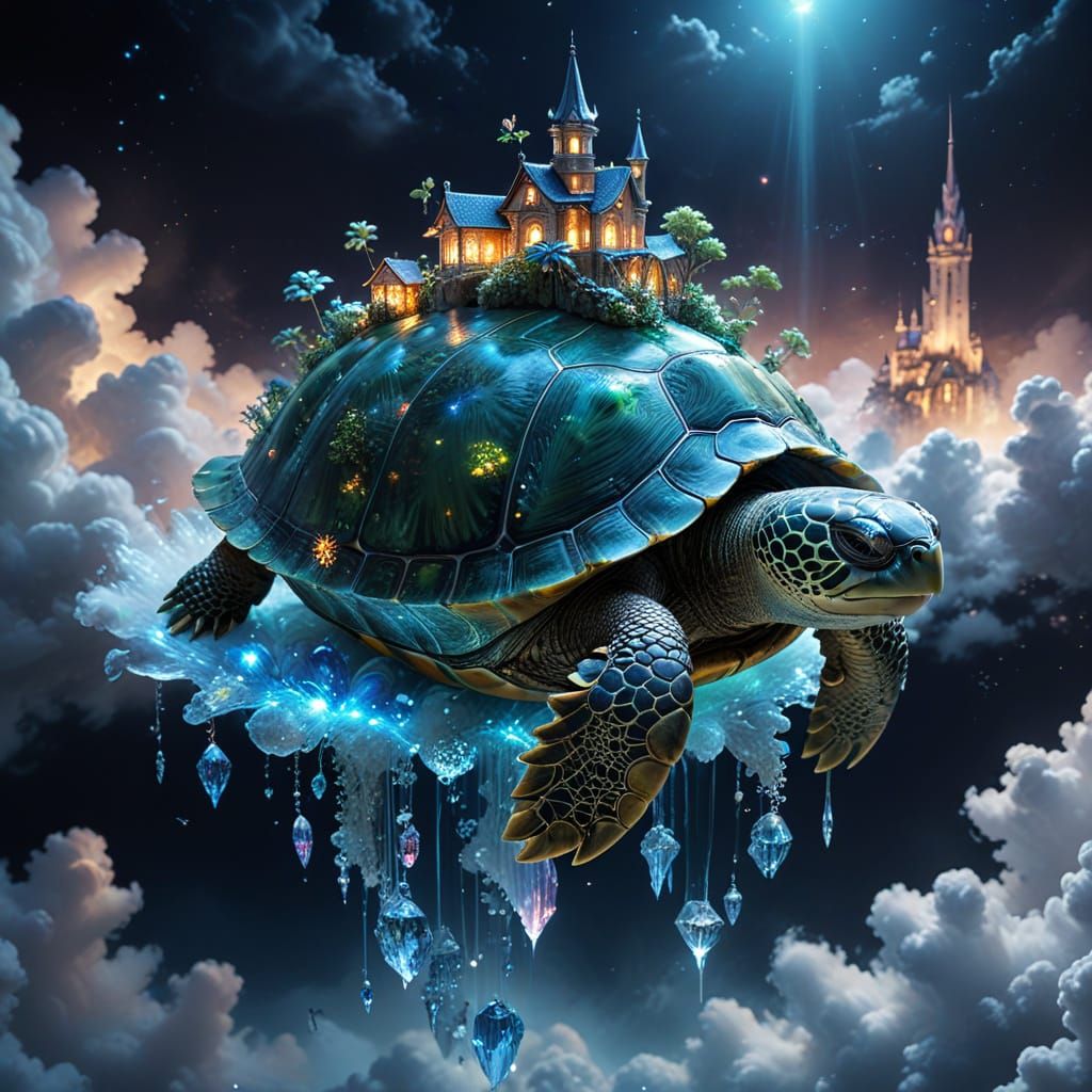 Majestic Turtle Glides through Celestial Clouds in a Dreamli...
