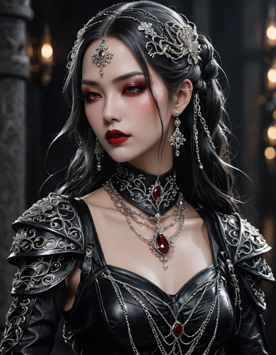 Ethereal Enchantress in Shimmering Gown, Realistic Anime Sty...