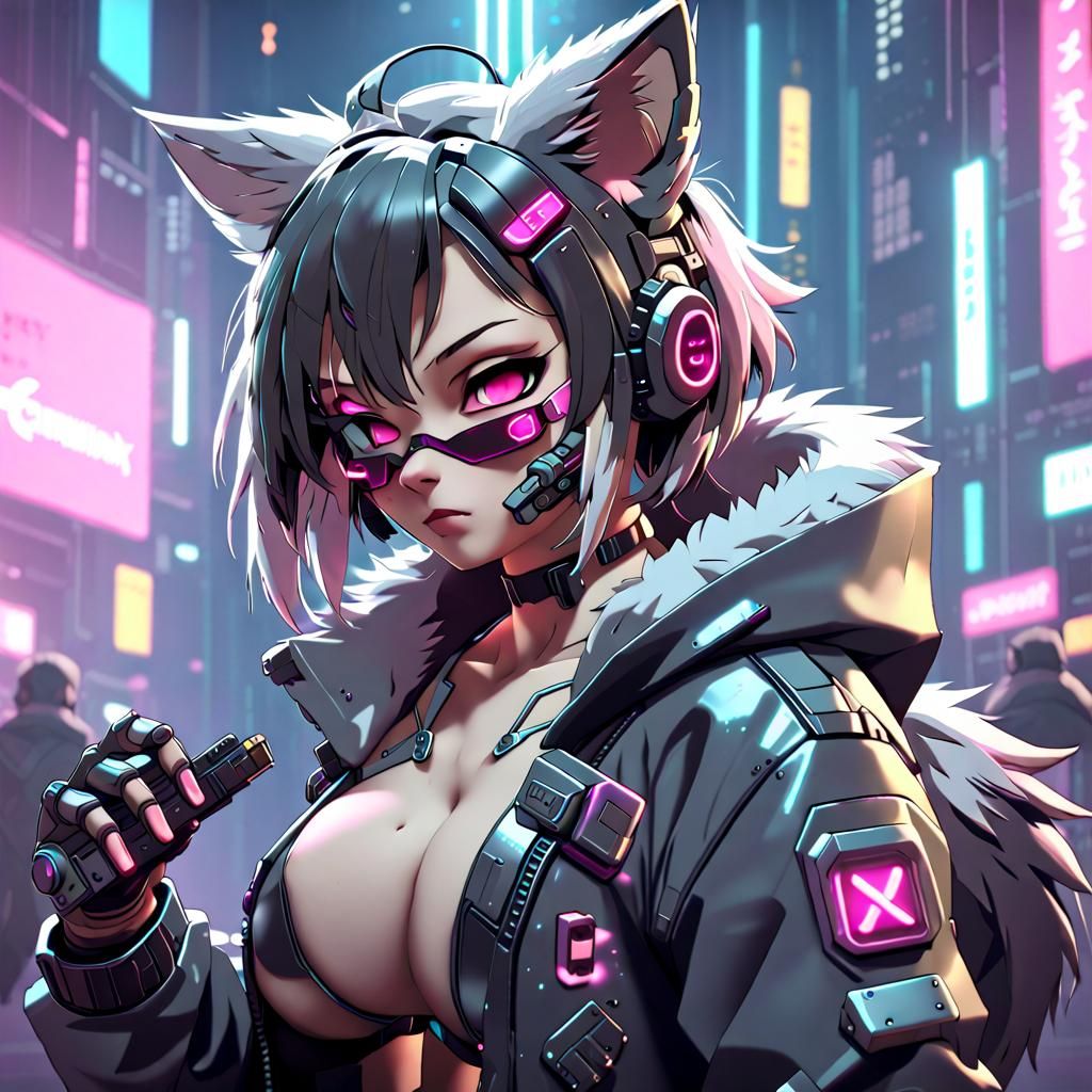 Cyberpunk Furry in 3D Anime Art Style
