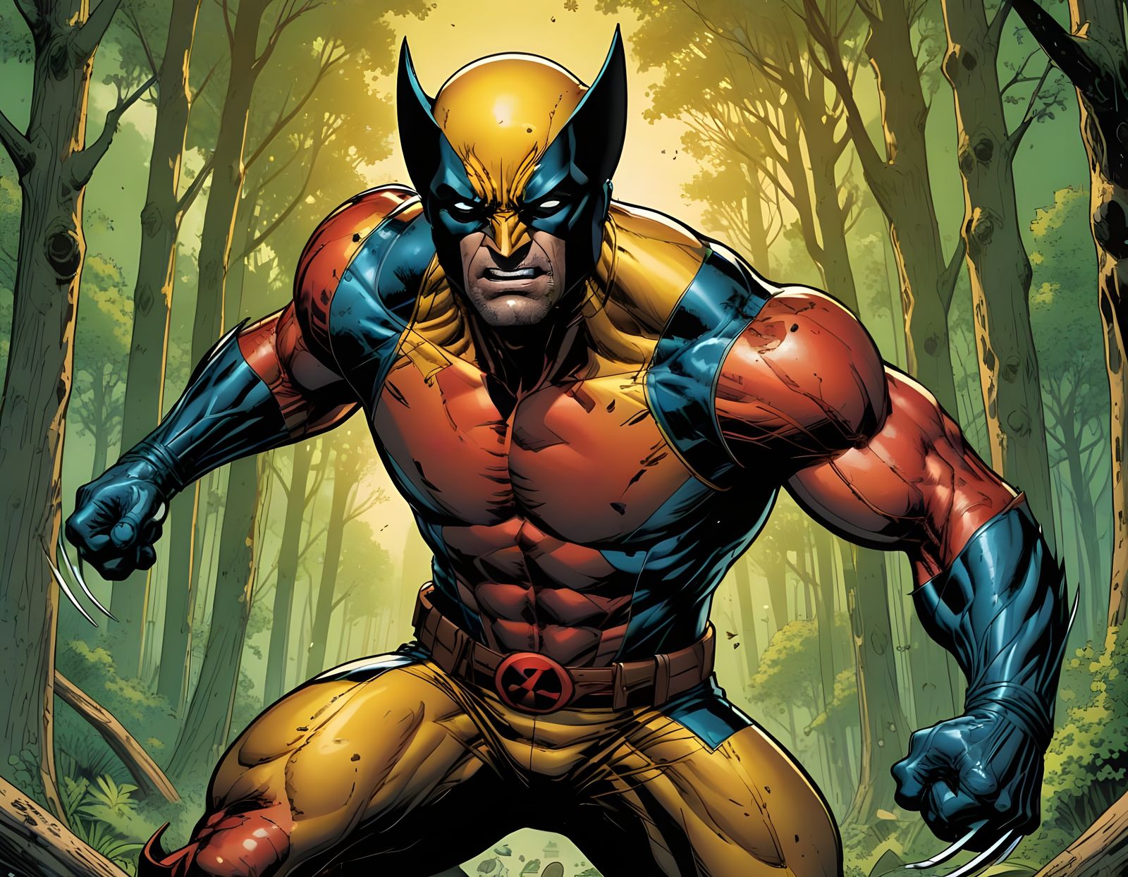 Wolverine Embarks on Comic Book Adventure in a Forest Landsc...