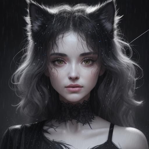 Calico Kitten Constellation in Bioluminescent Charcoal Drawi...