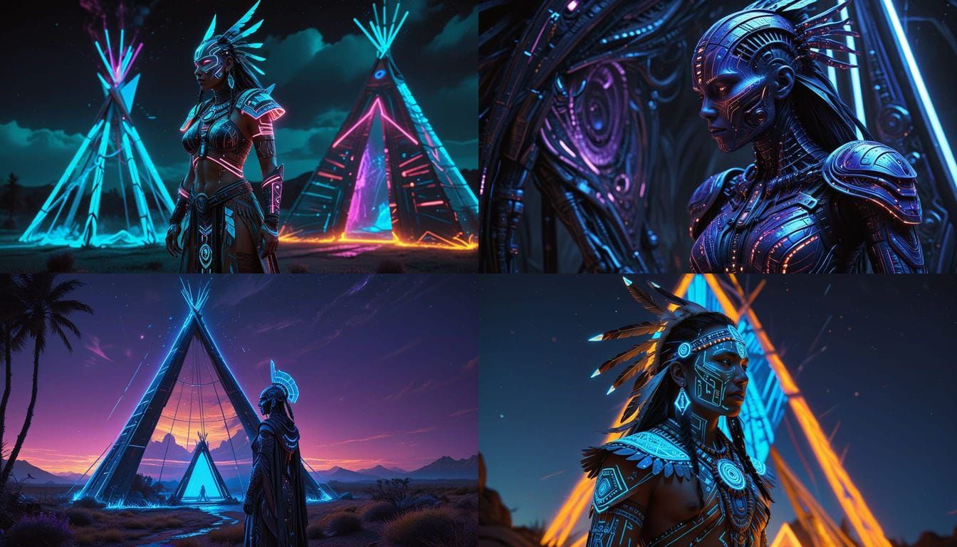 Cyber Shaman in Futuristic Native American Regalia