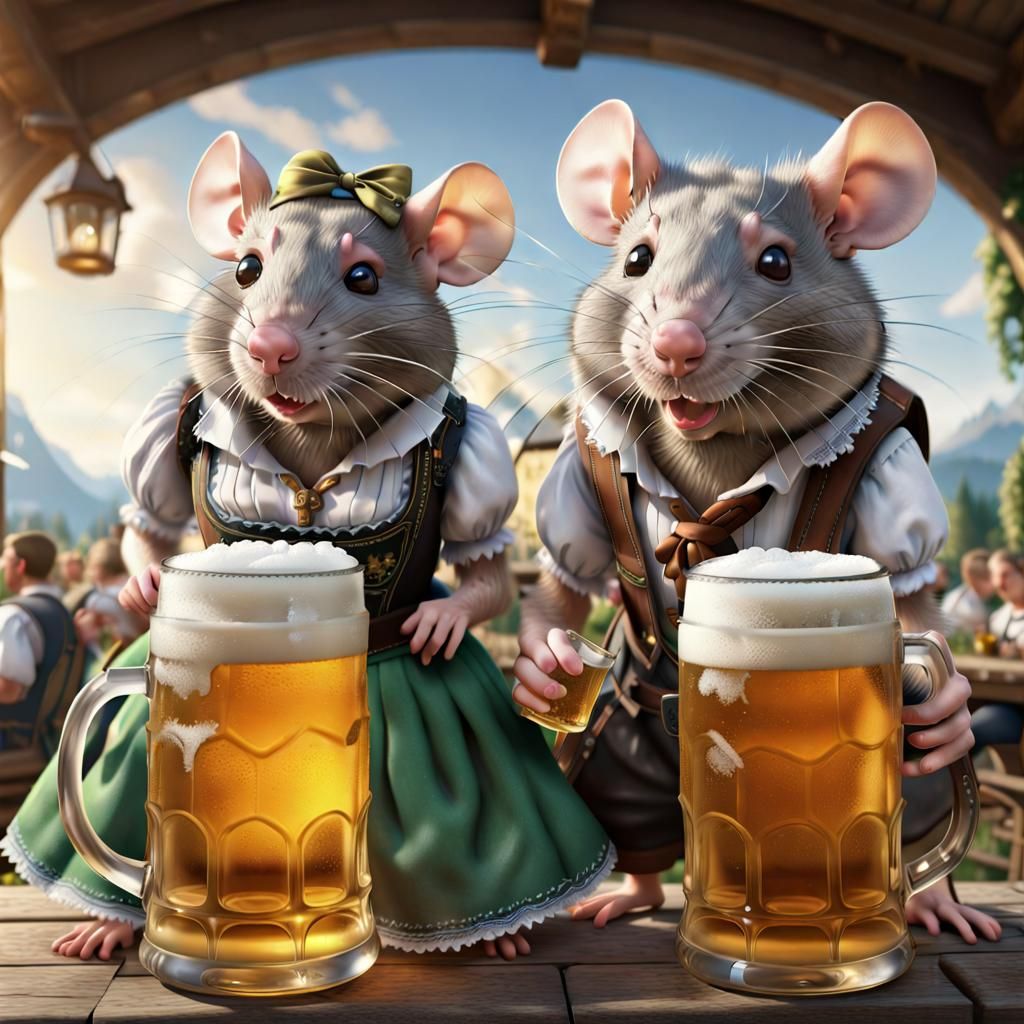 Rats Celebrate Oktoberfest in Traditional German Attire