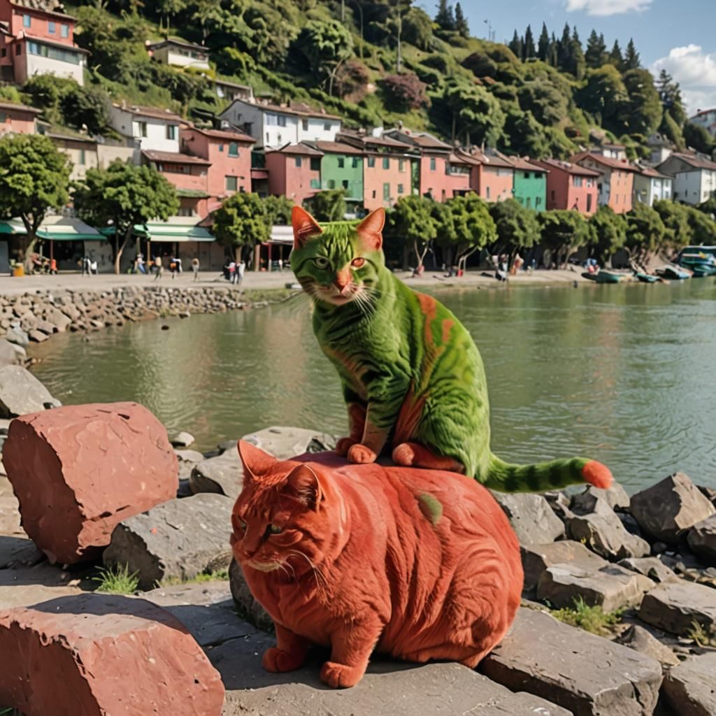 Green and Red Fur Cat Generated by AI