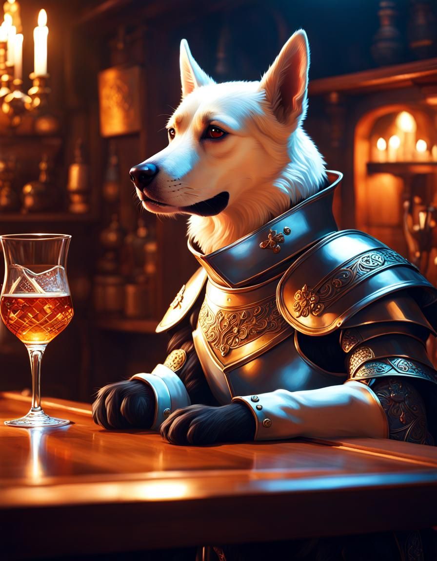 Detailed Knight Dog in Anime Style
