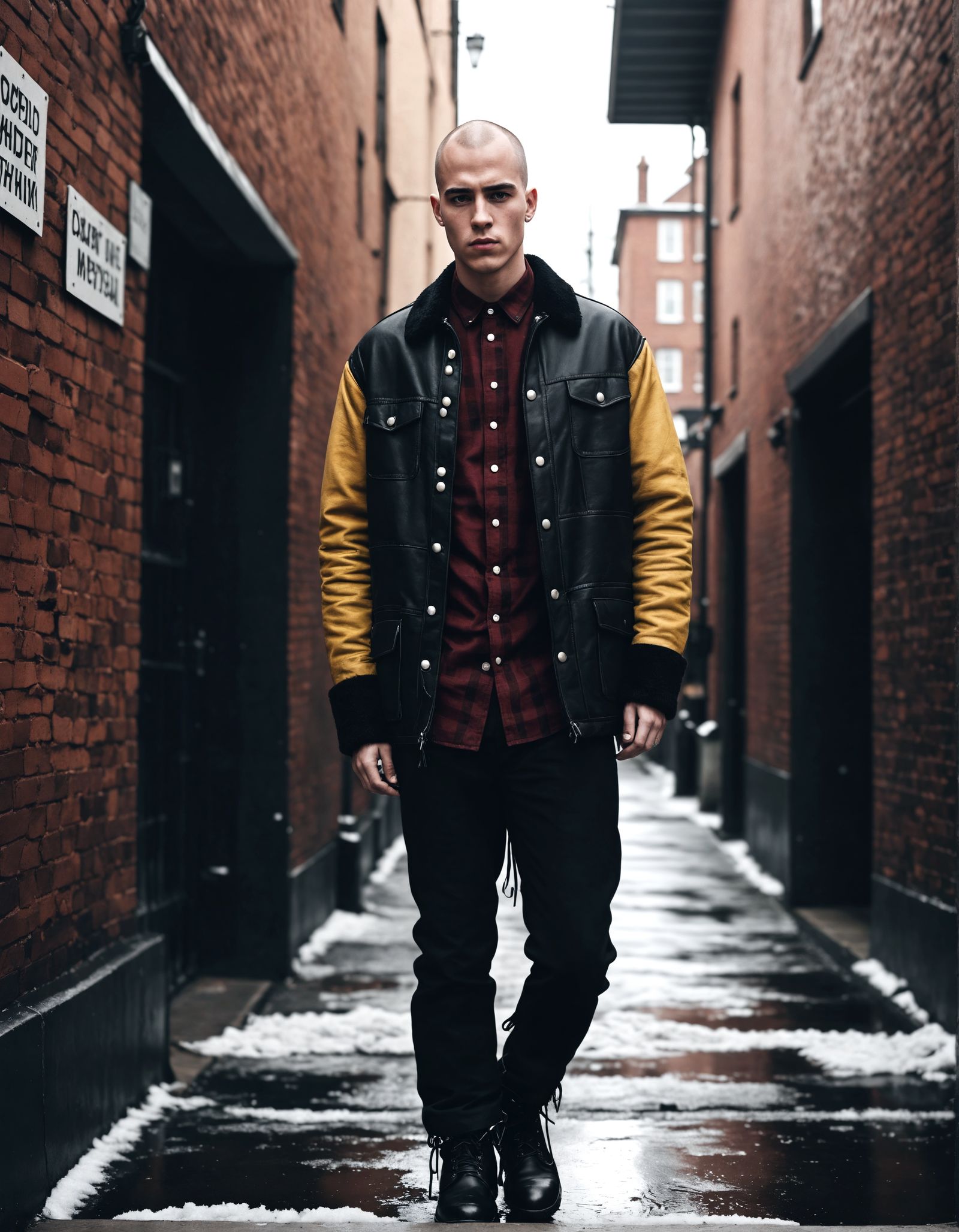 Moody Skinhead in Dimly Lit Alleyway