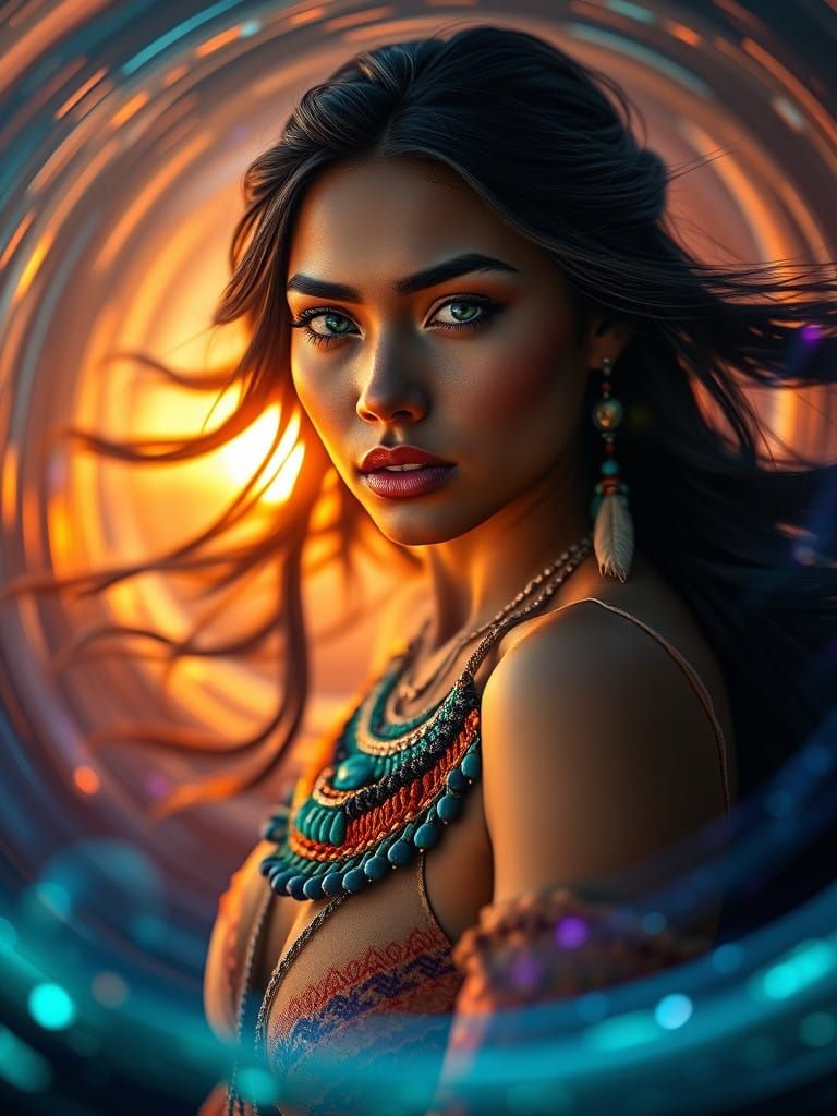 Surreal Native American Goddess in Cosmic Vortex, Inspired b...