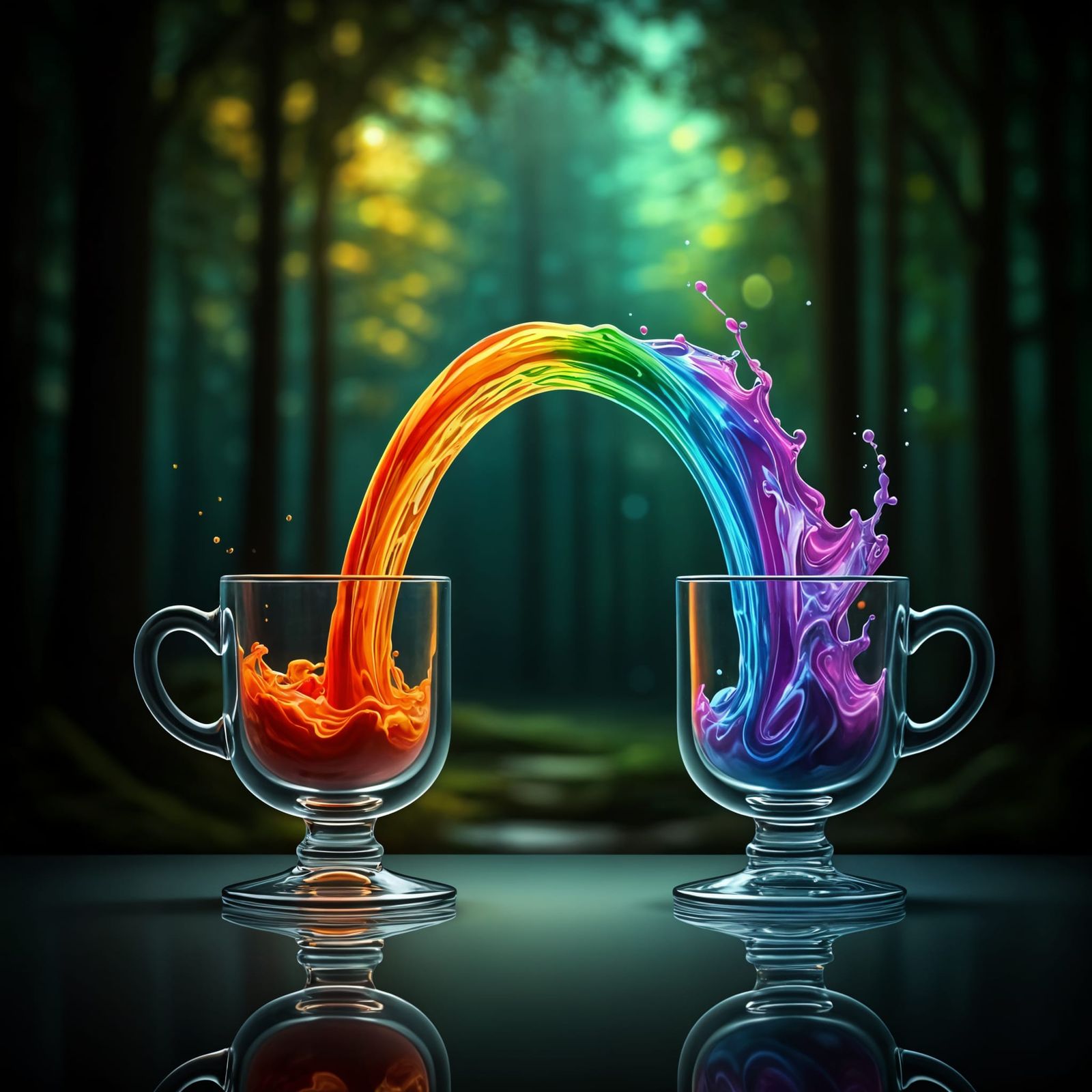 Rainbow Liquid Connects Elegant Glass Cups