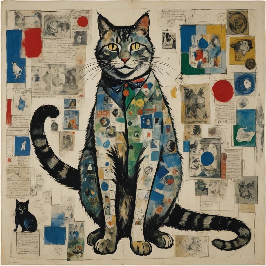 Abstract Cat Portrait Inspired by Collage Art