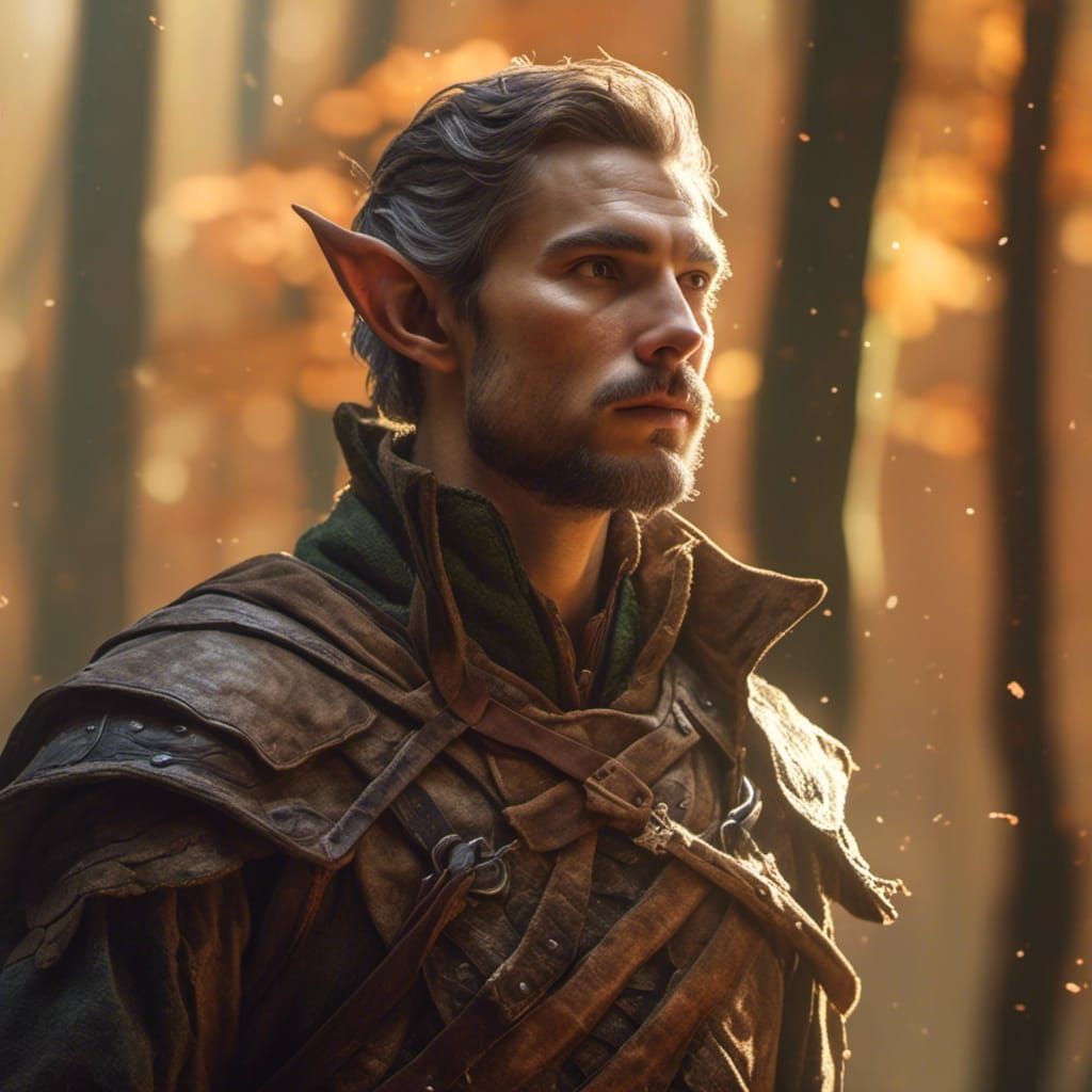 Elf Warrior Portrait in Autumn Sunlight