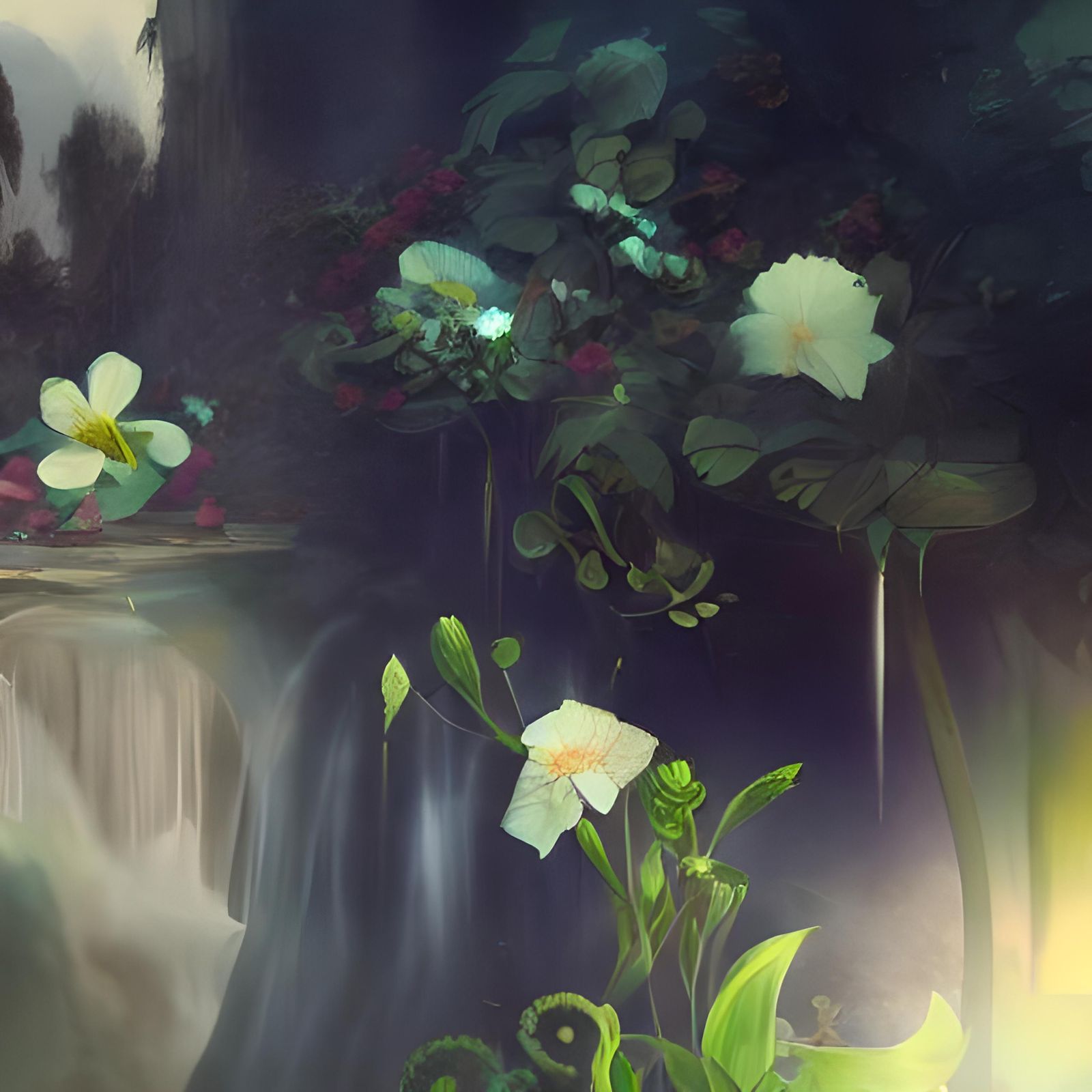 Dark Floral Music Scene in Detailed Matte Painting