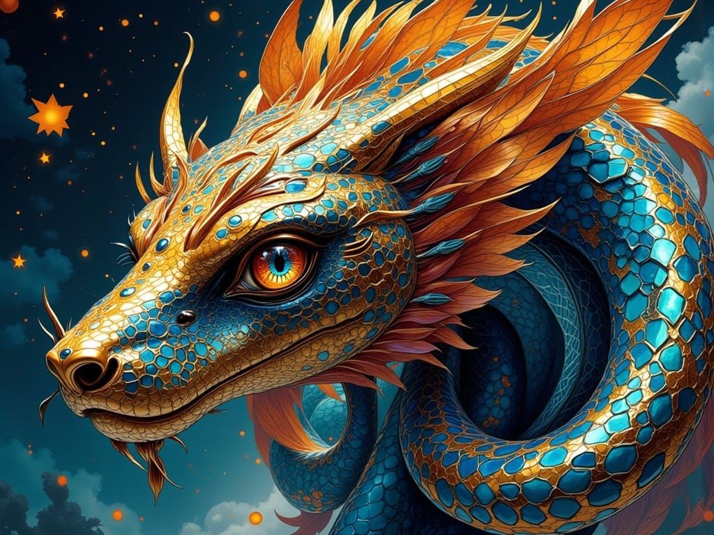 Snake Helix Portrait in Art Nouveau and Deco Styles