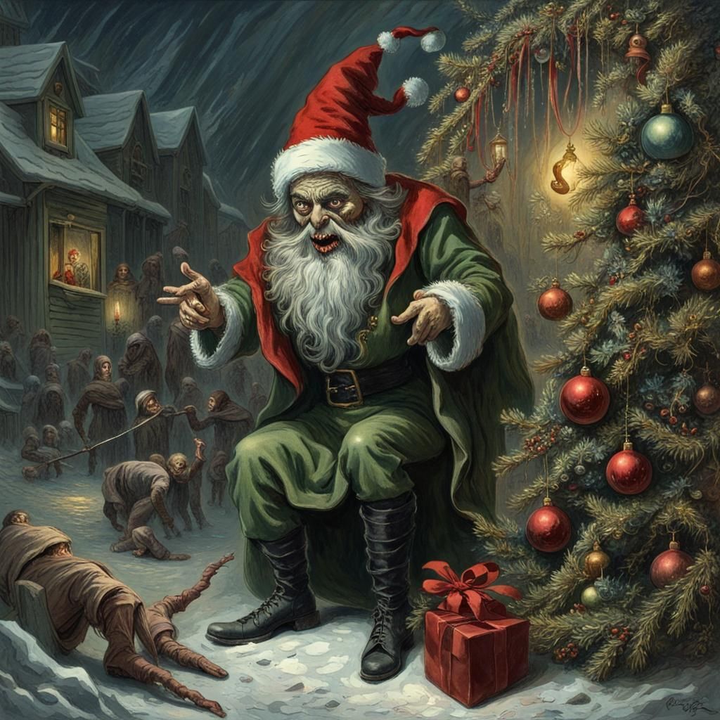 Menacing Christmas Elf in Dark Horror Style