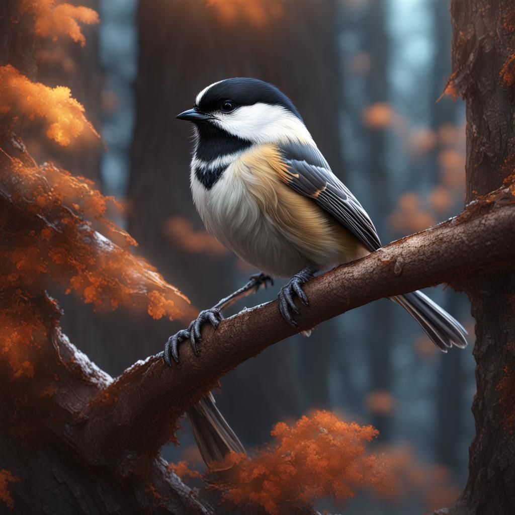 Detailed Chickadee Matte Painting in Fantasy Style