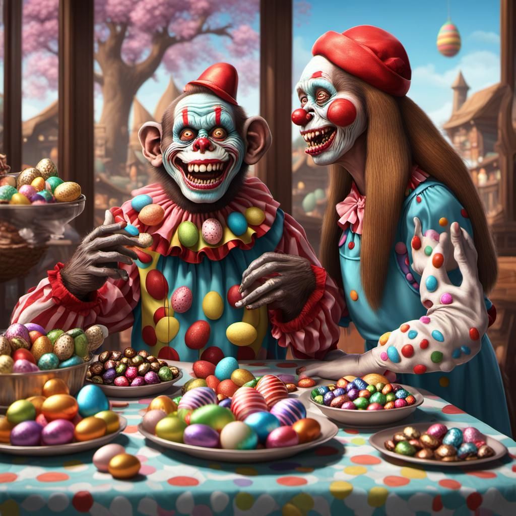 Candy Art Zombie Monkey Clown at Chocolate Table