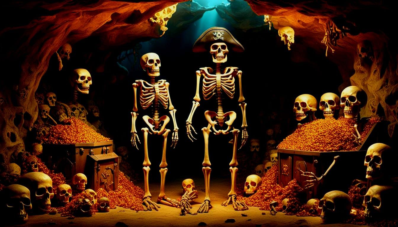 Skeleton Pirate Family in Skull Island Cave (3D)