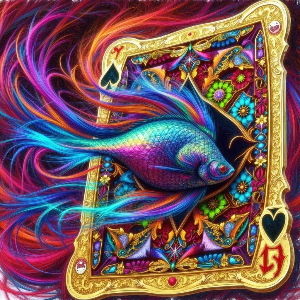 Vibrant Beta Fish Emerges from Psychedelic Playing Card in D...