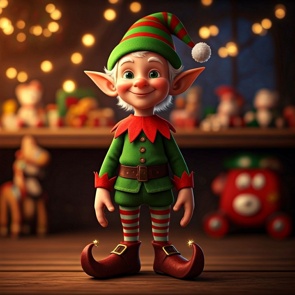 Cheerful Christmas Elf in Cozy Workshop