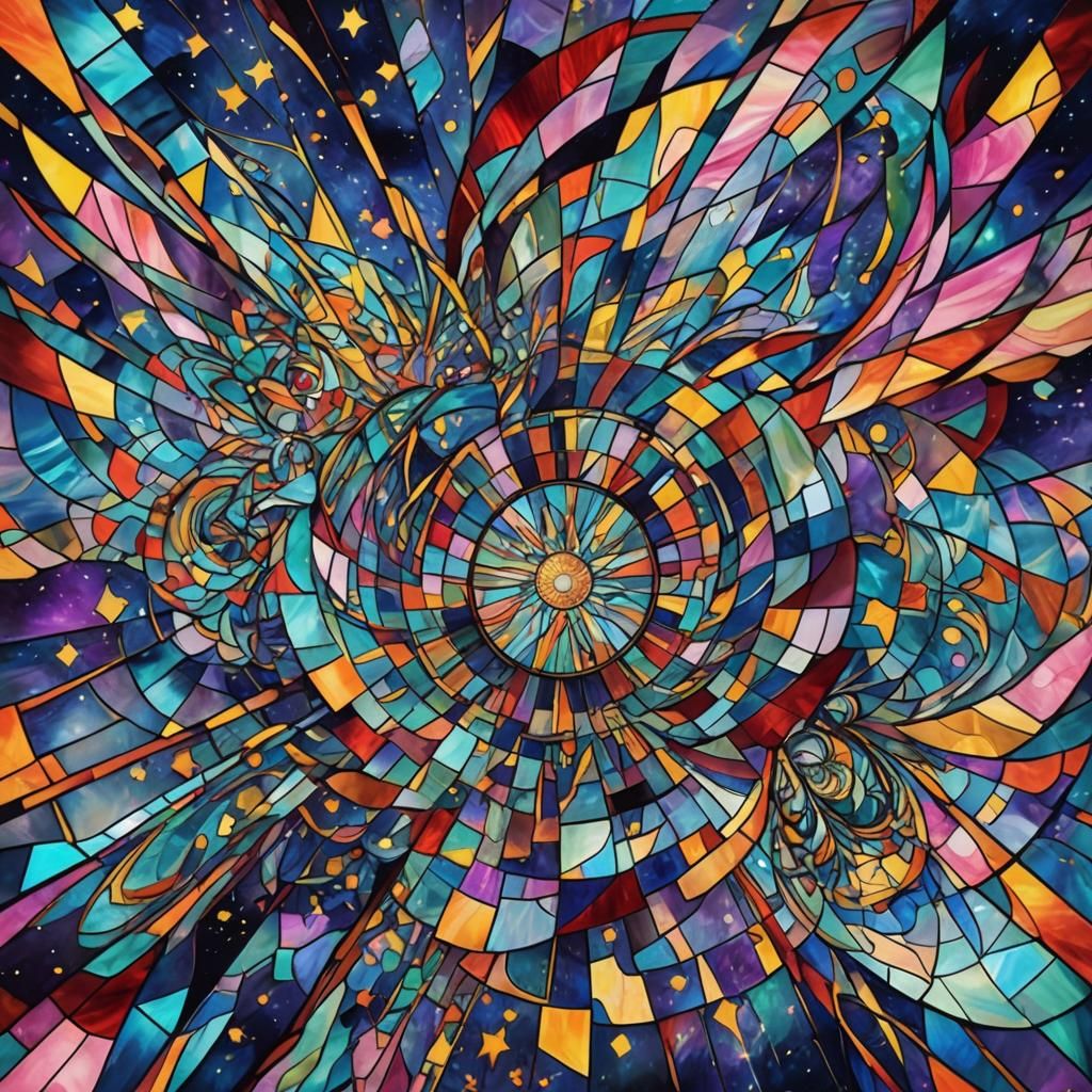 Astral Abstract in Cosmic Cubism Style