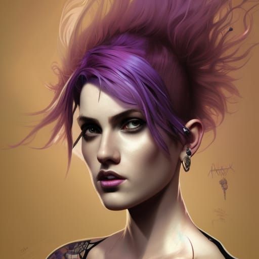 Glamorous Punk Rock Goddess with Purple Mohawk