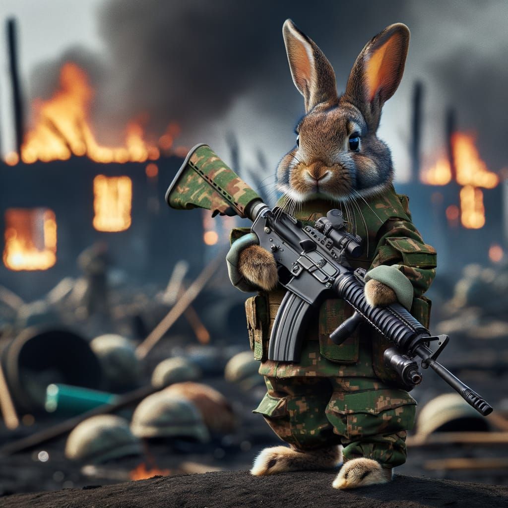 Fierce Rabbit Soldier in War Zone