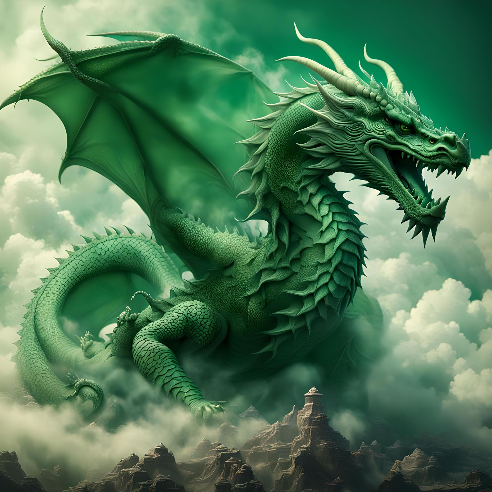 Green Dragon Dissolving into Hyperornate Clouds