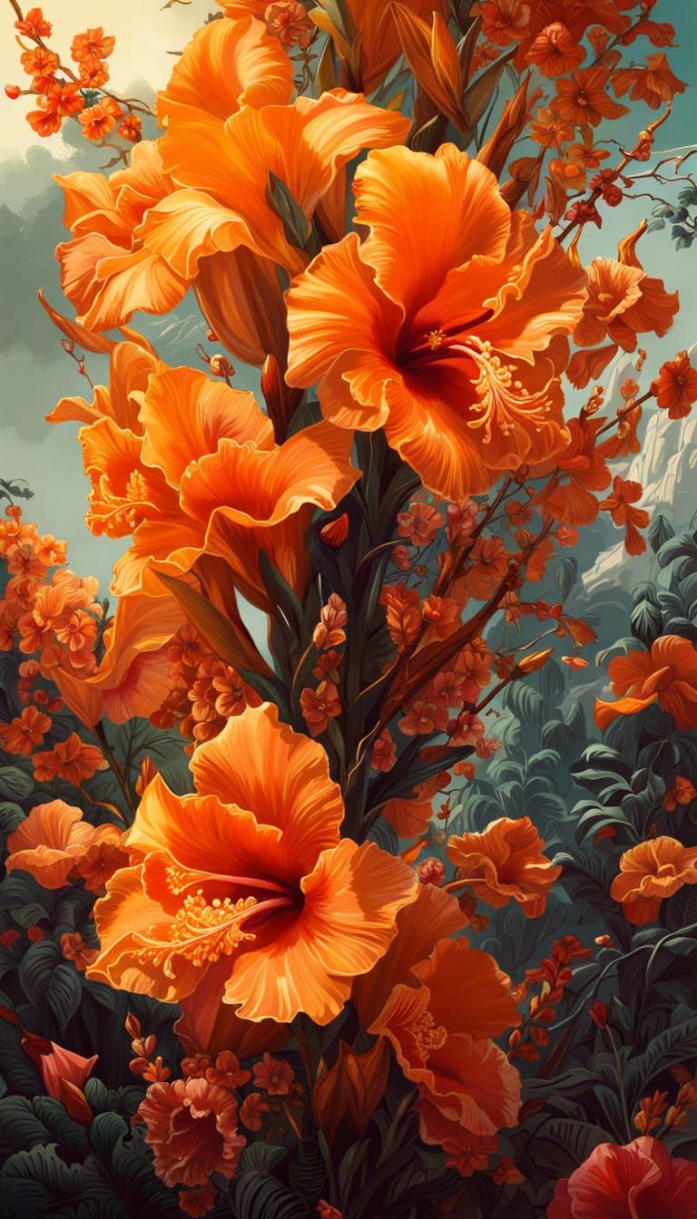 Orange Spring Flowers Concept Art
