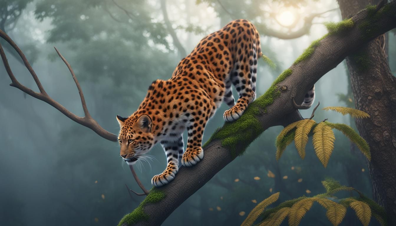 Cute Leopard in Misty Forest: 3D Anime Art