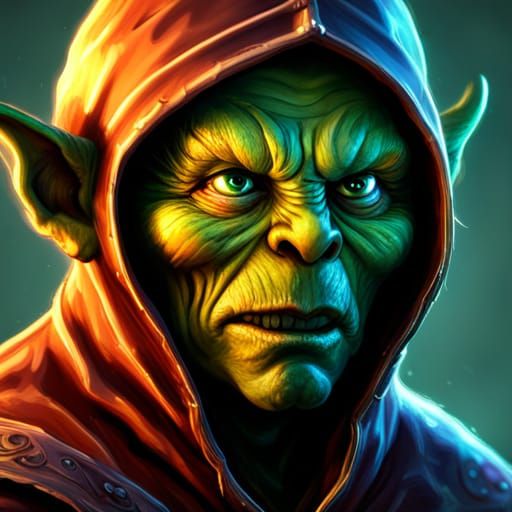 Hooded Goblin Portrait in Dark Fantasy Style