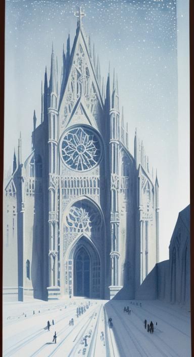 Ice Cathedral on Frozen Plain in Spilliaert Style