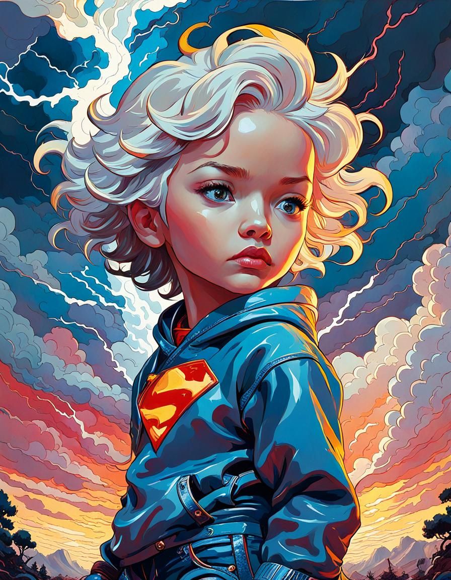 Chibi Kawaii Lightning Storm in Impasto Style