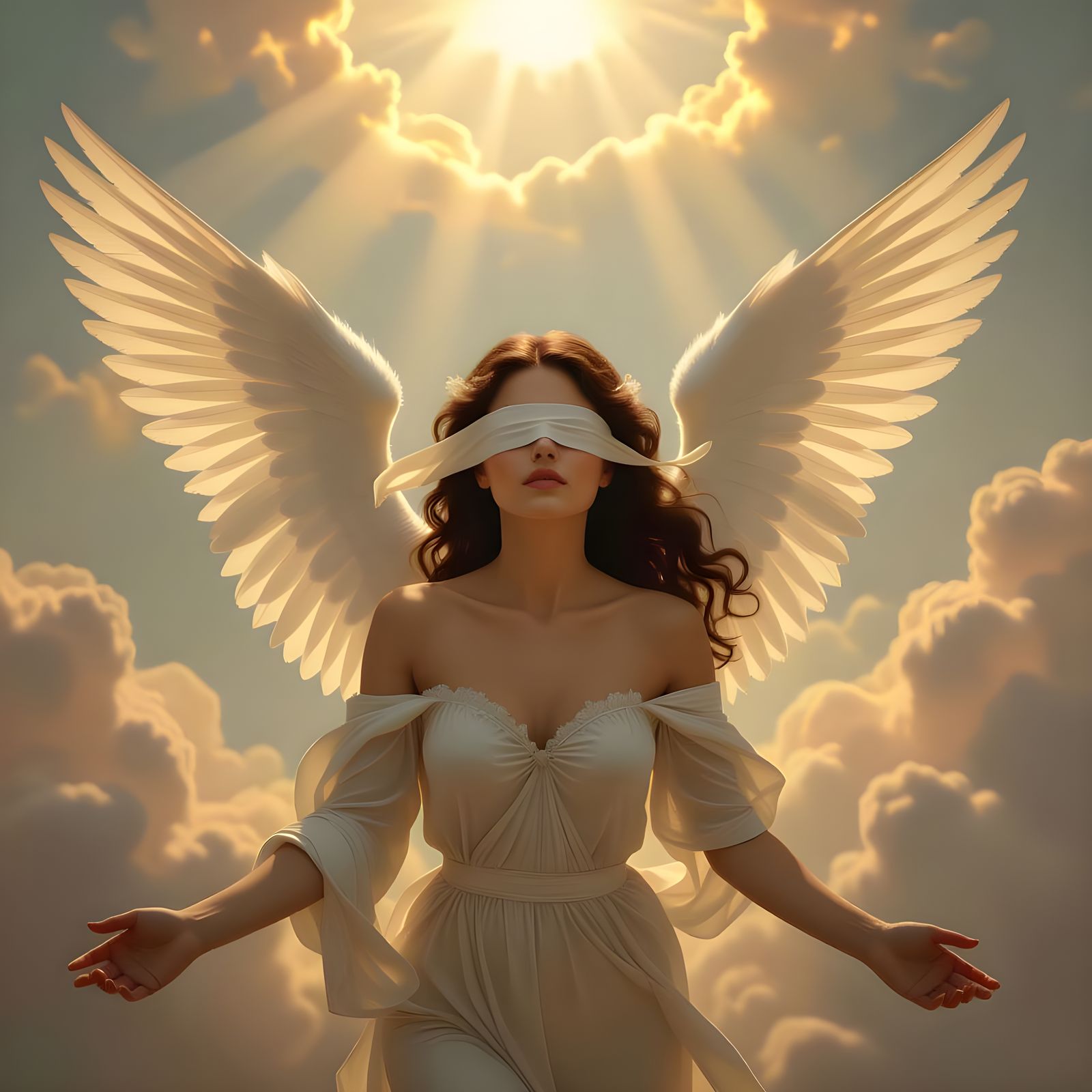 Blinded Angel Levitating in Celestial Realm
