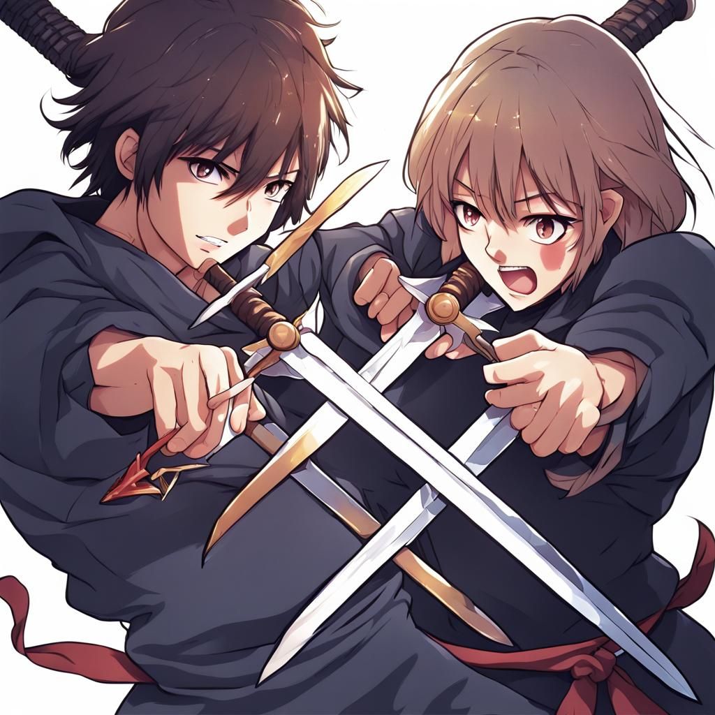 Anime Style Sword Fight Illustration