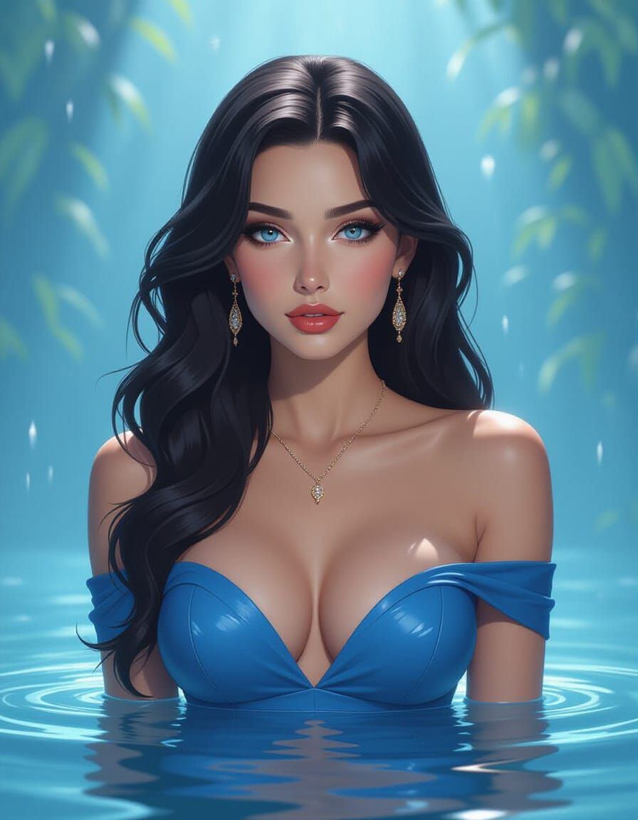 Sad Woman Emerging from Water: Hyperdetailed Portrait