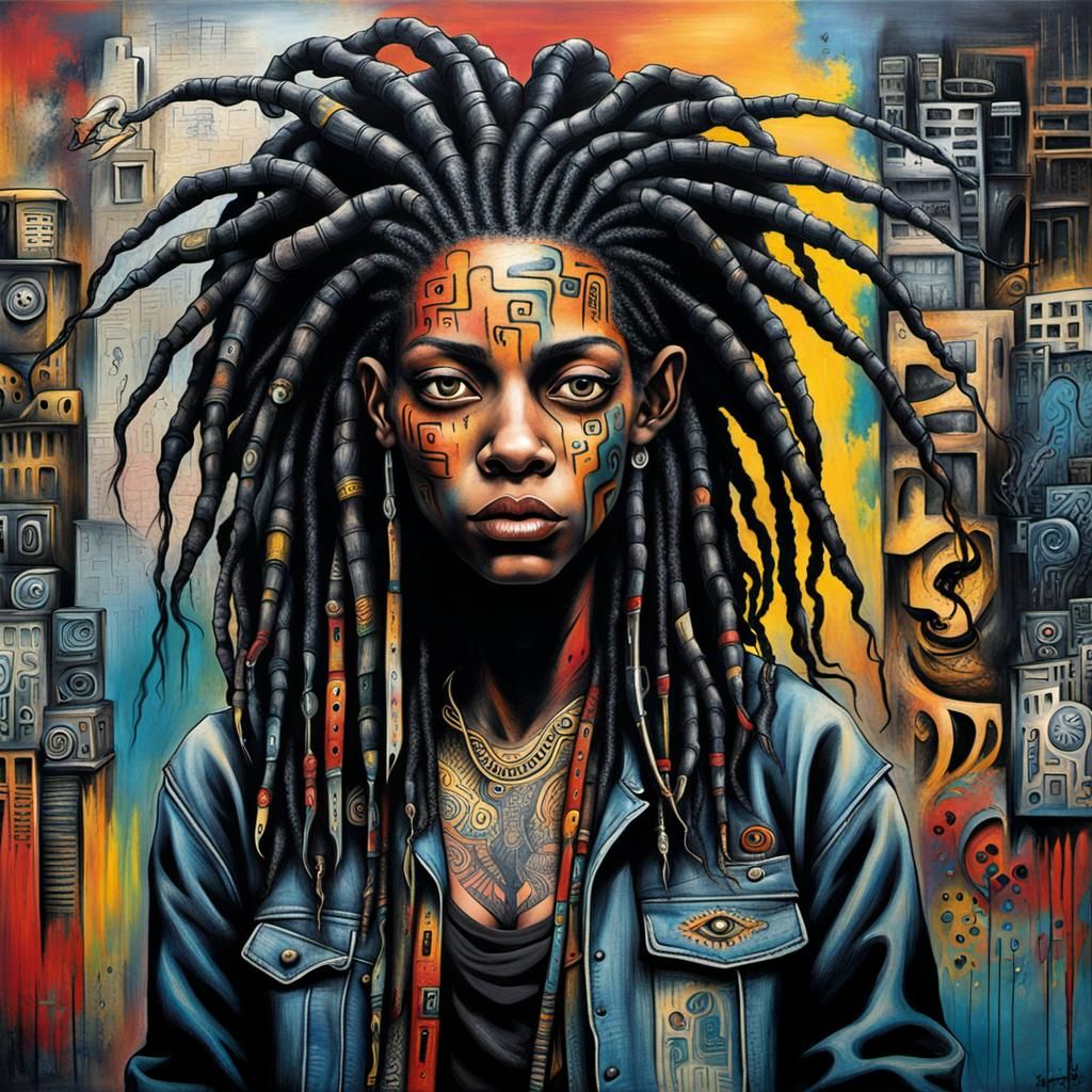 Urban Rasta Girl in Basquiat-Giger-Murakami Style