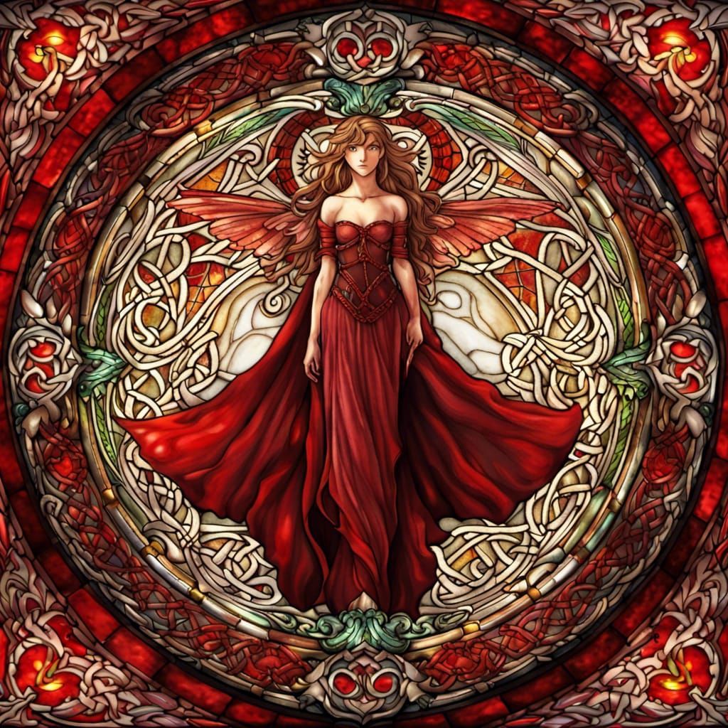 Fairy with Celtic Border in Stained Glass