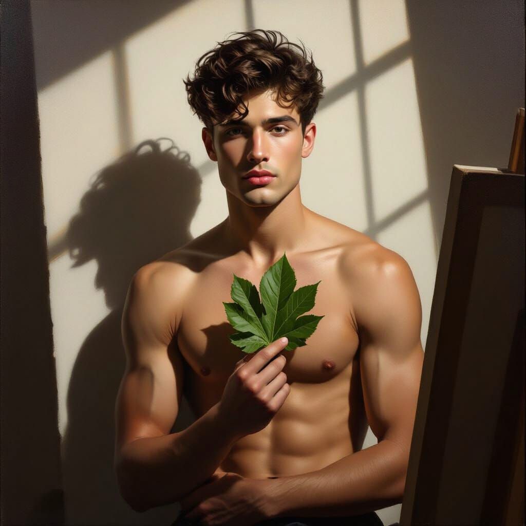 Male Model Poses in Classical Studio Oil Painting Style