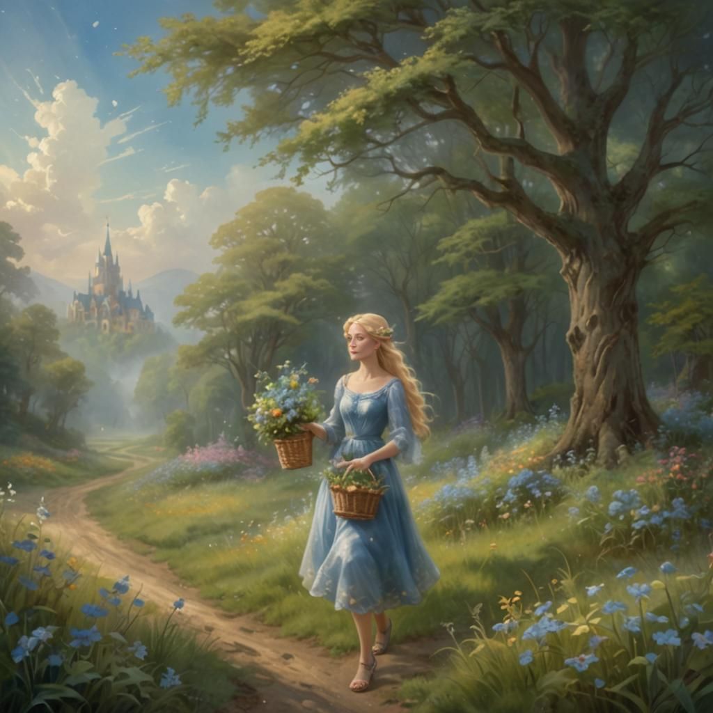 Ethereal Lady in Misty Forest: Digital Matte Painting