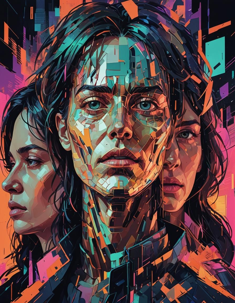 Digital Portrait of Minds Trapped in Expressionist Style