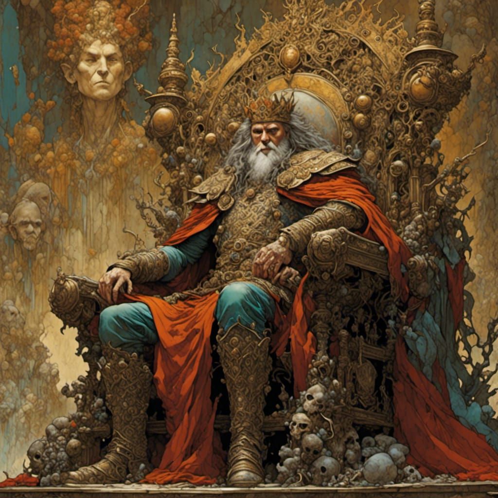 Giant King on Intricate Throne, Detailed Digital Art