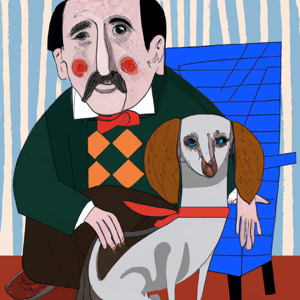 Picasso and Dachshund in Cubist Style