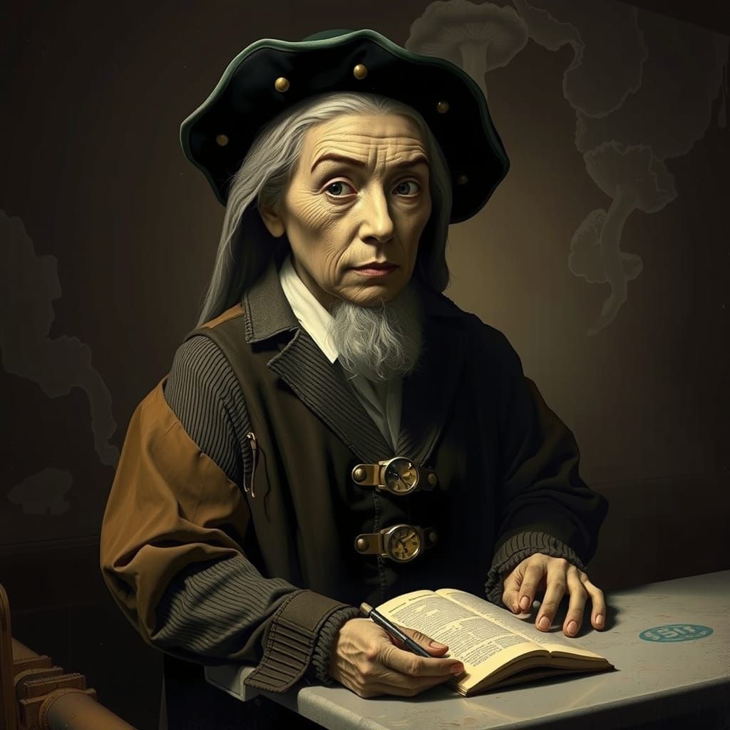 Scientist in Mushroom Bungalow: Hyperreal Cyano Art