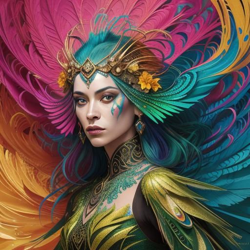 Dragon-Peacock Woman in Fauvist Expressionism