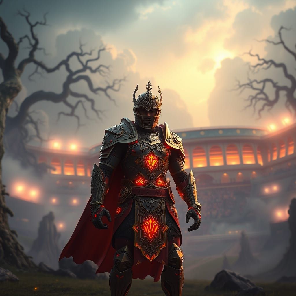 Regal Footballer in Ancient Stadium Dreamscape