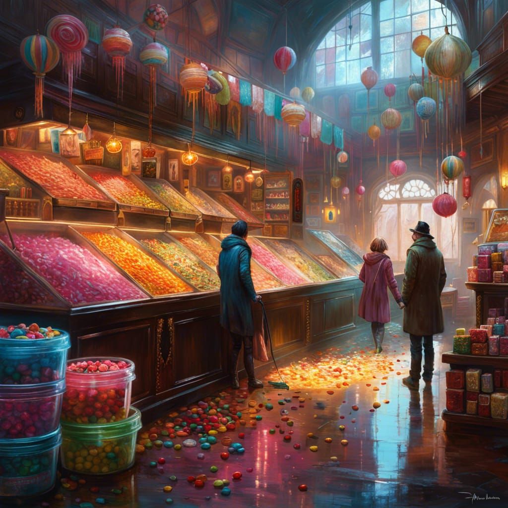 Hyperrealistic Candy Shop Interior in Digital Illustration S...