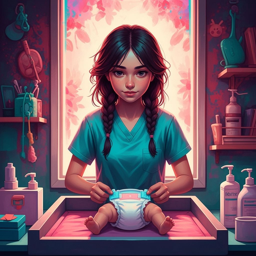 Teenage Caregiver's Tender Moment in Hyperrealistic Style